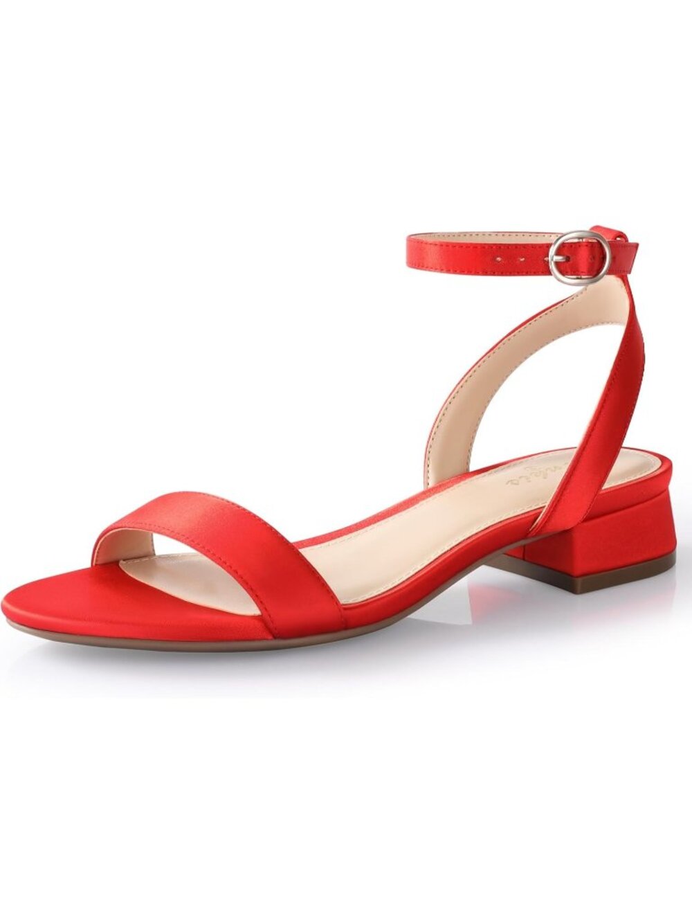 🆕Women's All Red Sandals Open Toe 1 Inch Low Block Heel Comfortable walking